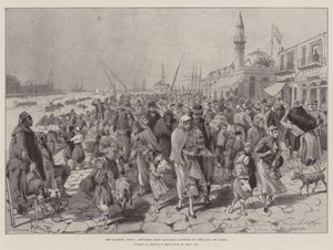 La crisis oriental, refugiados de Kandamos desembarcando en el muelle de Canea de Melton Prior